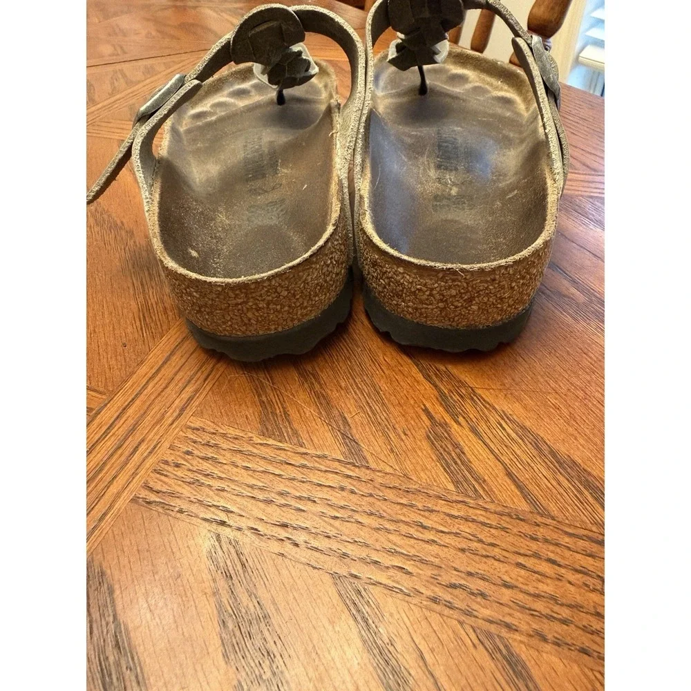 Birkenstock Gizeh Oiled Gray Leather Braided Sandal Women Sz EU 39/US L 8 - Picture 3 of 8